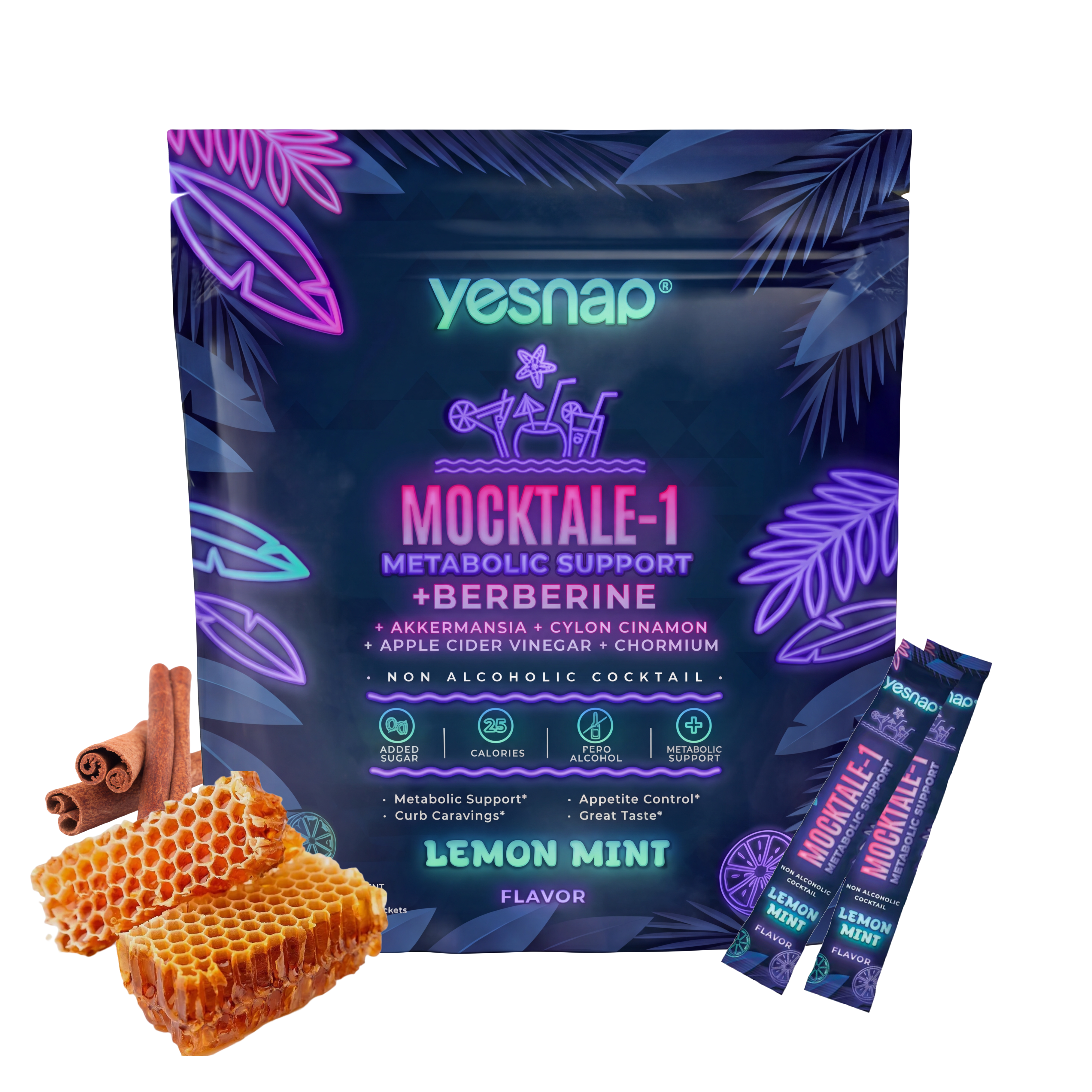 MOCKTALE-1 Metabolic Support with Berberine & Akkermansia, Chromium, CeylonCinnamon, AppleCiderVinegar-30 Packets Lemon Mint Flavor Non-Alcoholic Cocktail