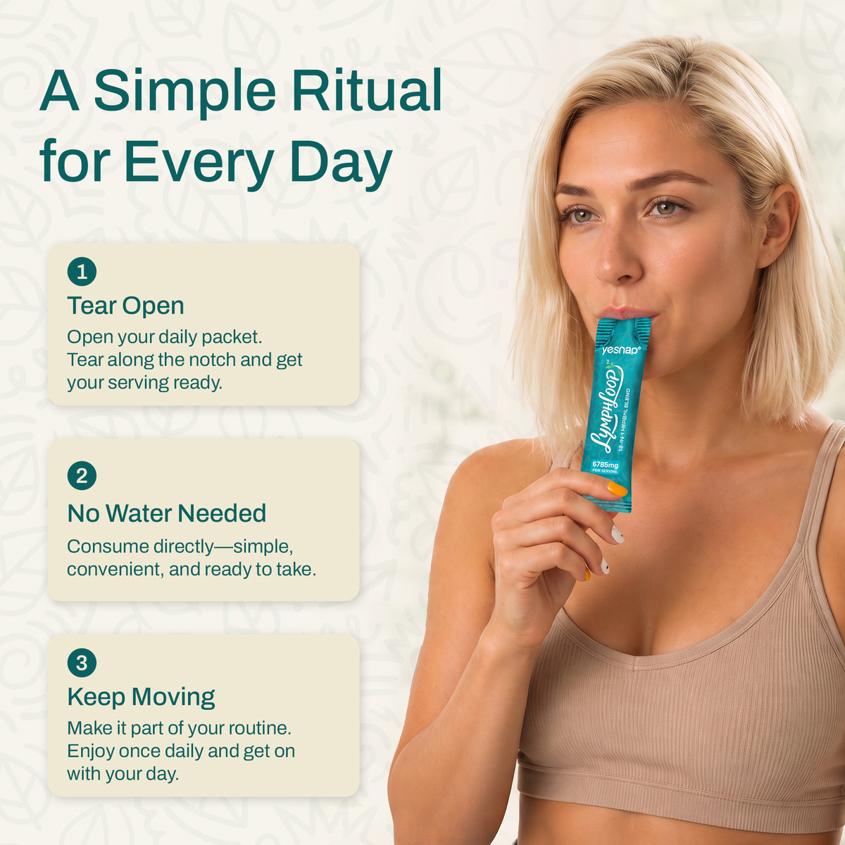 YESNAP Lymphatic Drainage & Debloat Drink – 12-in-1 Herbal Support, Orange Mango, 30 Stick Packs
