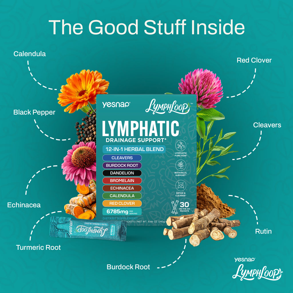 YESNAP Lymphatic Drainage & Debloat Drink – 12-in-1 Herbal Support, Orange Mango, 30 Stick Packs