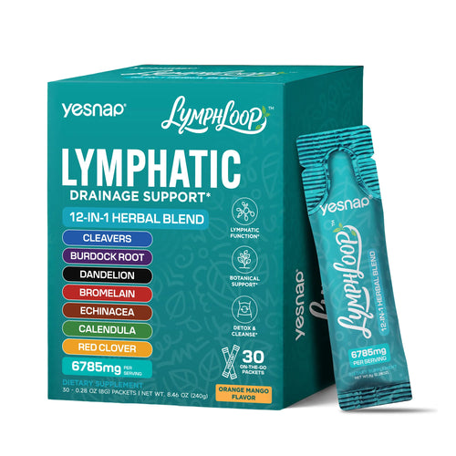 YESNAP Lymphatic Drainage & Debloat Drink – 12-in-1 Herbal Support, Orange Mango, 30 Stick Packs